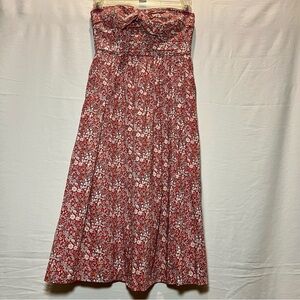 J Crew Strapless Midi Dress in Delicate Red Floral Print